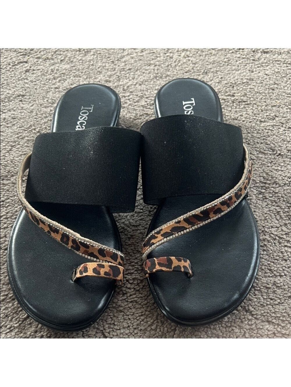 Toscanella Black Leopard Rhinestone Sandal